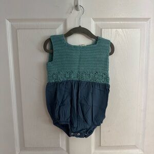 Kate Quinn Teal & Blue Organic Cotton Crochet Romper 2T